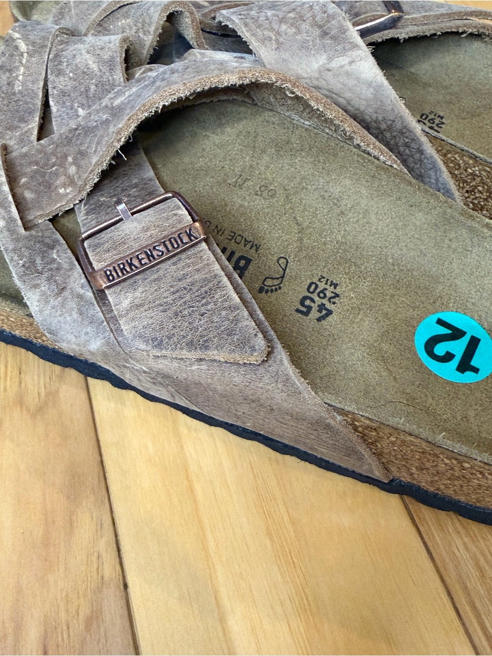 NWOT Birkenstock Lugano Oiled Leather Criss Cross Strap Slide Coastal Grandad 12 - Picture 4 of 11